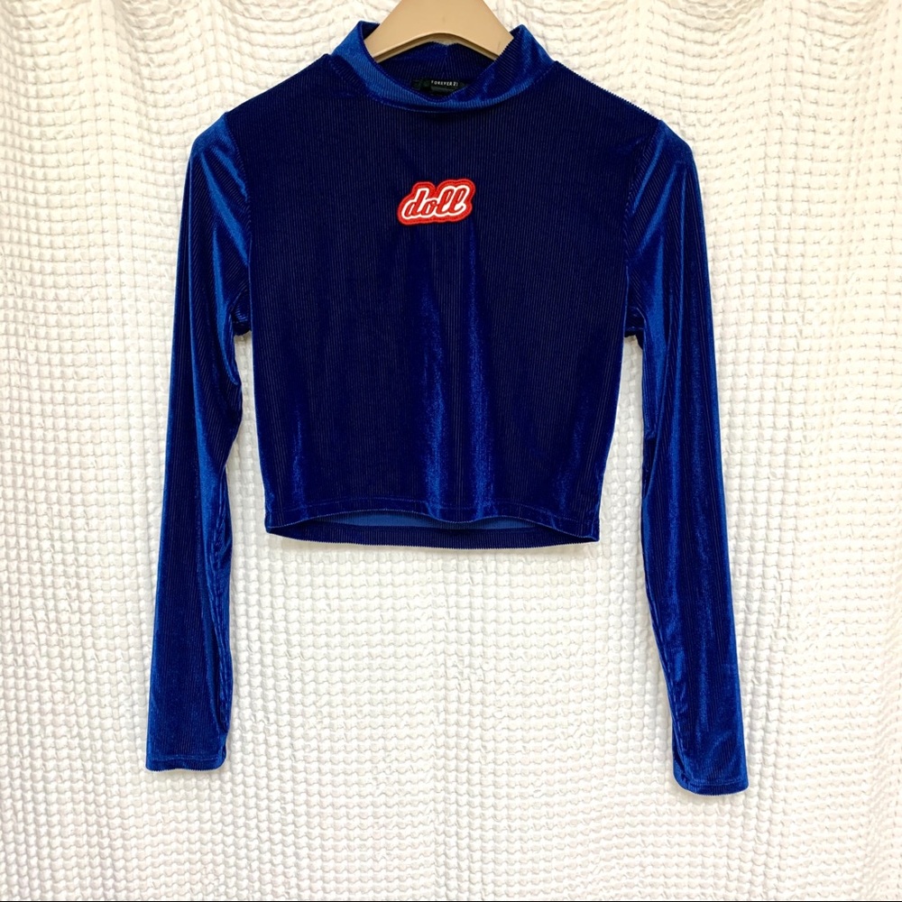 FOREVER 21 ROYAL BLUE VELVET DOLL CROP TOP SMALL!!
